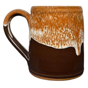 Vintage Deneen Pottery mug featuring Ronald Reagan Rancho Del Cielo design with earthy brown tones