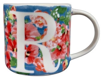 Taza floral con monograma inicial de la letra "R" del amanecer de Anthropologie