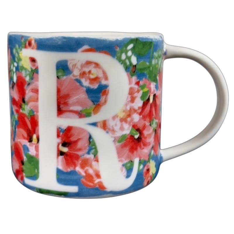 Mug Blanc Céramique – Monogramme Floral Lettre R – Initiale R – Neuf