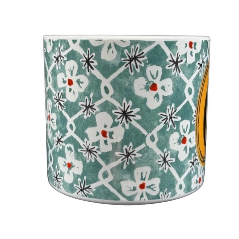 Anthropologie Alexandre Dumas G monogram initial mug teal floral lattice ceramic coffee cup