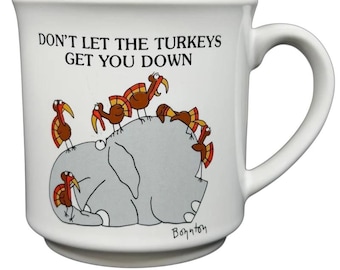 No dejes que los pavos te depriman. Taza de Sandra Boynton. Productos de papel reciclado.