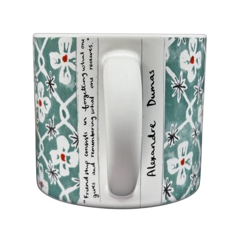 Anthropologie Alexandre Dumas G monogram initial mug white ceramic green floral pattern with handwritten name