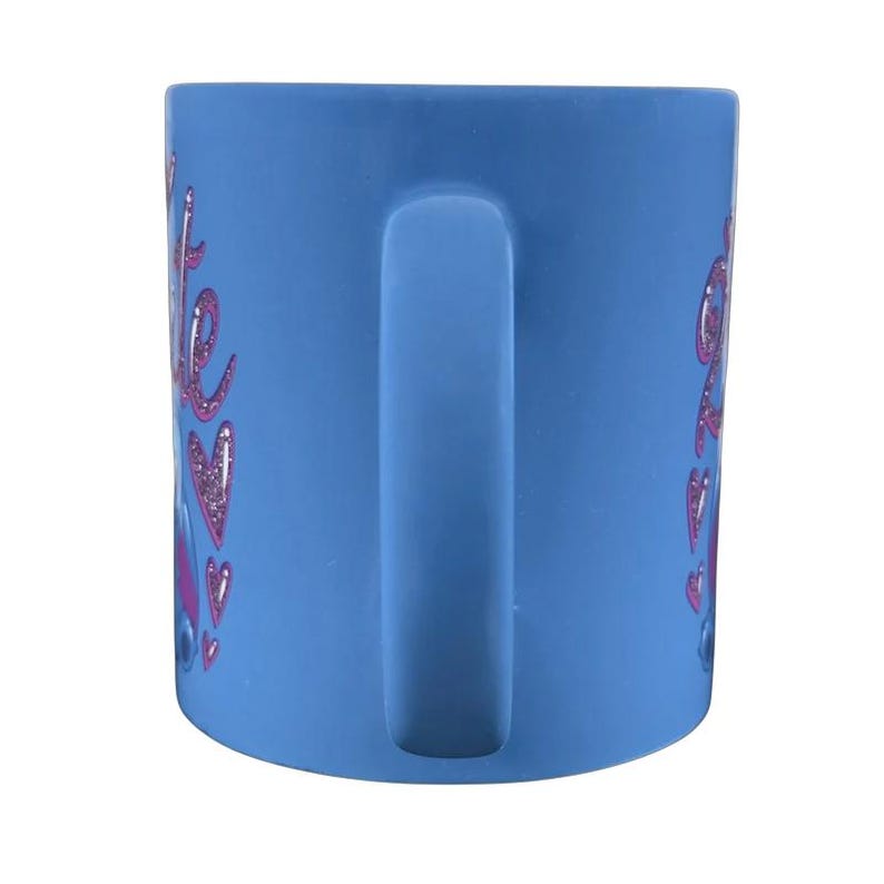Disney collectible Stitch mug purchase featuring vibrant colors and playful heart designs