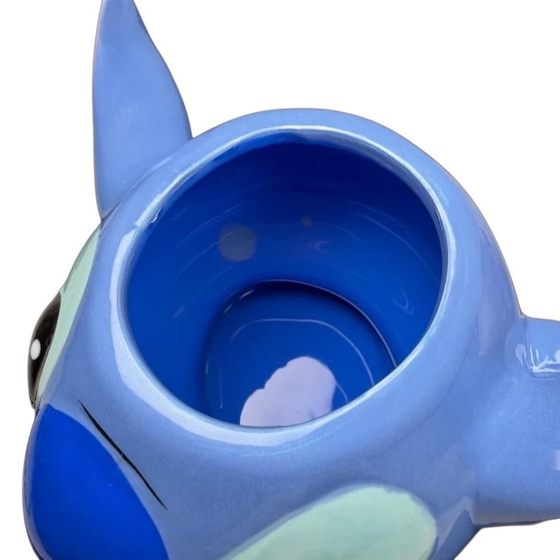 Top view of Stitch 3D Collectible Shaped Mug Disney showcasing blue ceramic design with adorable features