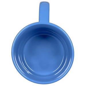 Top view of a blue Disney collectible Stitch mug purchase featuring a smooth glossy finish