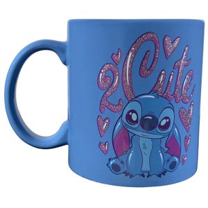 Disney collectible Stitch mug with cute design and sparkling hearts for fans to purchase