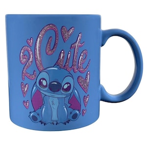 Disney collectible Stitch mug purchase featuring cute Stitch design with hearts and glitter accents