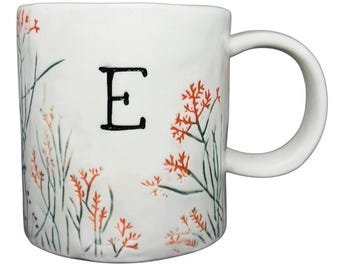Dagny Hand Painted Letter "E" Monogram Initial Botanical Mug Anthropologie