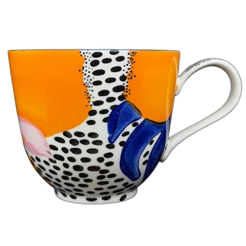 Colorful Cassie Byrnes Anthropologie Mug featuring bold patterns and a unique design