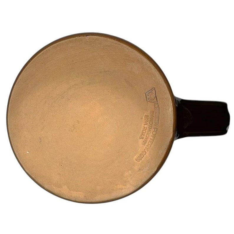 Bottom view of a Ronald Reagan Rancho Del Cielo vintage Deneen mug showcasing its handcrafted details