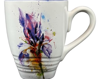 Dean Crouser Watercolor Purple Iris Flower Blue Inside Mug Demdaco