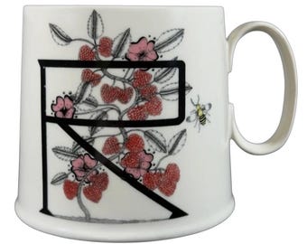 Florence Balducci Letter  R  Raspberries And Bee Monogram Initial Mug Anthropologie