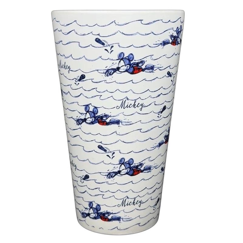 Mickey Mouse Swimming Mug Disney featuring playful designs of Mickey in water with waves