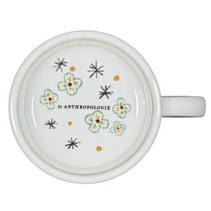 Alexandre Dumas G monogram initial mug white ceramic top view with green floral interior print by Anthropologie
