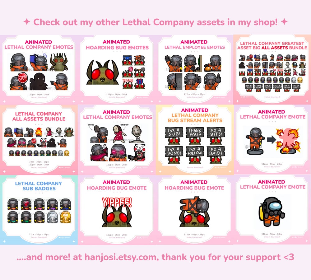 Lethal Company ALL ASSETS BUNDLE Animated Emotes, Sub Badges