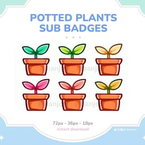 Potted Plants Twitch Sub Badges Set 1, Unique Cottagecore Gamer Icons, Streamer Graphics, Digital Download - Perfect for Nature-lovers