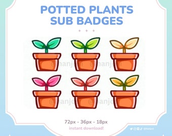 Potted Plants Twitch Sub Badges Set 1, Unique Cottagecore Gamer Icons, Streamer Graphics, Digital Download - Perfect for Nature-lovers