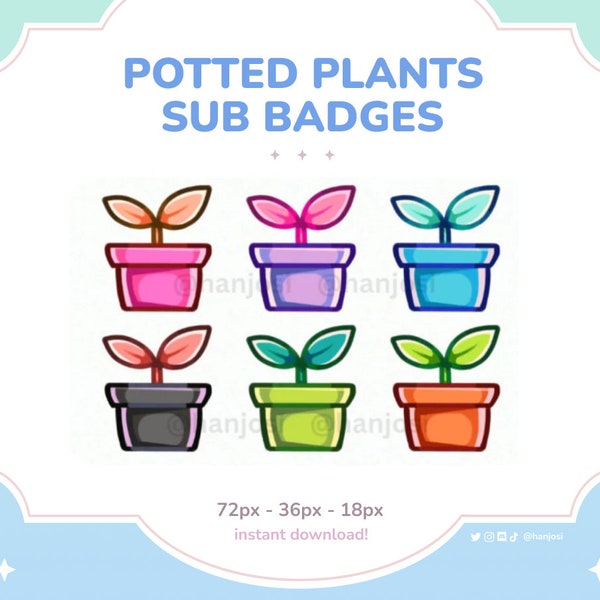 Potted Plants Twitch Sub Badges Set 2, Unique Cottagecore Gamer Icons, Streamer Graphics, Digital Download - Perfect for Nature-lovers