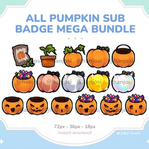 MEGABUNDLE PUMPKIN gardening and halloween sub badges: Twitch & YouTube Streaming Sub Badges ~ Pack mega pack, kawaii cute, adorable, candy