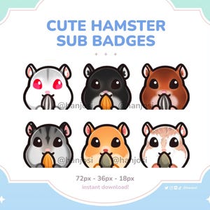 Cute Hamster Sub badges: Twitch & YouTube Streaming Sub Badges ~ Stream Badges Pack, syrian, roborovski, dwarf hamsters, adorable sub badges