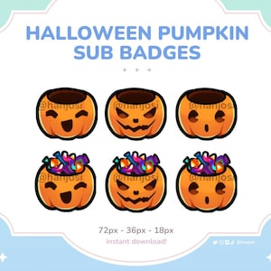 HALLOWEEN Carved PUMPKIN sub badges: Twitch & YouTube Streaming Sub Badges ~ Stream Badges Pack mega pack, kawaii cute, adorable, candy