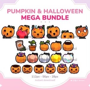 MEGABUNDLE CUTE Halloween PUMPKIN Emotes and sub badges: Twitch & YouTube Streaming Sub Badges ~ Stream Badges Pack mega pack