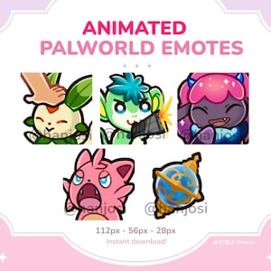 PALWORLD EMOTES Set 2/3 ANIMATED - cute animated emotes, discord emotes, streaming emote, Lifmunk, Cattiva, Tanzee, Daedream, palsphere