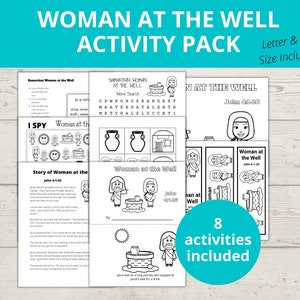 Woman at the Well, Samaritan Woman, Bible Story Crafts, Living Water, Bible Bookmarks, Sunday School Activity, Bookmarks, Word Search, I Spy