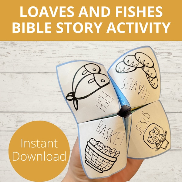 Loaves and Fishes Craft, John 6 Bible Story Activity, Fortune Teller, Cootie Catcher, Paper Craft for Sunday School, Homeschool Activity