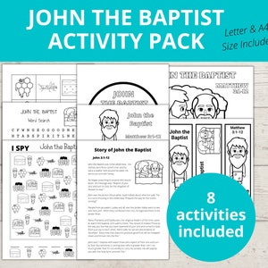 John the Baptist Craft, I Spy, Word Search, Bible Story for Kids, Sunday School activity, Homeschool Activity, Printable Bible