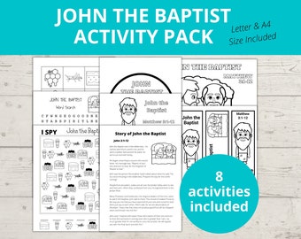 John the Baptist Craft, I Spy, Word Search, Bible Story for Kids, Sunday School activity, Homeschool Activity, Printable Bible