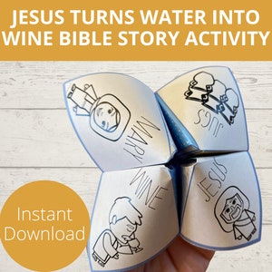 Jesus Turns Water into Wine, Sunday school crafts, Jesus miracle, Fortune Teller, Cootie Catcher, Bible Story Activity, VBS