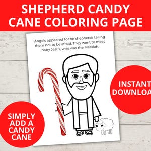 Shepherd Candy Cane Coloring Page, Shepherd Crook, Preschool Christmas Ornament, Preschool Craft, Sunday School, Christmas Crafts for Kids