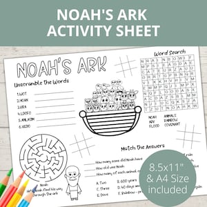 Noahs Ark Activities, Bible Story for Kids, Noahs Ark Craft, Church Activity Sheet,  Sunday School Activities, Bible Activity Sheet