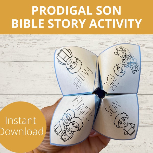 Prodigal Son Bible Story Activity, Sunday school craft, Parable of Jesus, Printable paper craft, Fortune Teller, Cootie Catcher