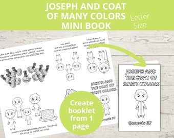 Túnica de José de muchos colores, Túnica de José, manualidad para la escuela dominical, libro para colorear de historias bíblicas, minilibro imprimible, José Egipto, educación en casa