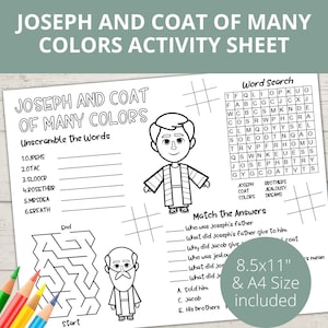 Joseph Coat viele Farben, Bibelaktivität, Joseph und Mantel vieler Farben, Kirche Kinderaktivität, Sonntagsschulaktivitäten, Bibel-Tischset,