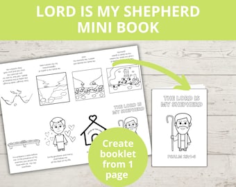 Psalm 23 Kids Craft, Lord is my Shepherd Craft, Sunday school craft, Bible Story Activity, Bible Mini Book, Coloring Sheet, Bible Craft