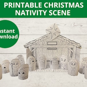Christmas Nativity Scene Cut Outs, Printable Nativity Craft, Nativity for Kids, Christmas coloring, Baby Jesus, Bible Story, Sunday school