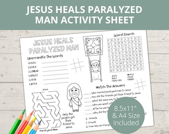 Jesus Heals Paralyzed Man, Jesus Heals Craft, Bible activity, Church Kids Activity, Sunday School Activities, Jesus Miracles, Bible Placemat