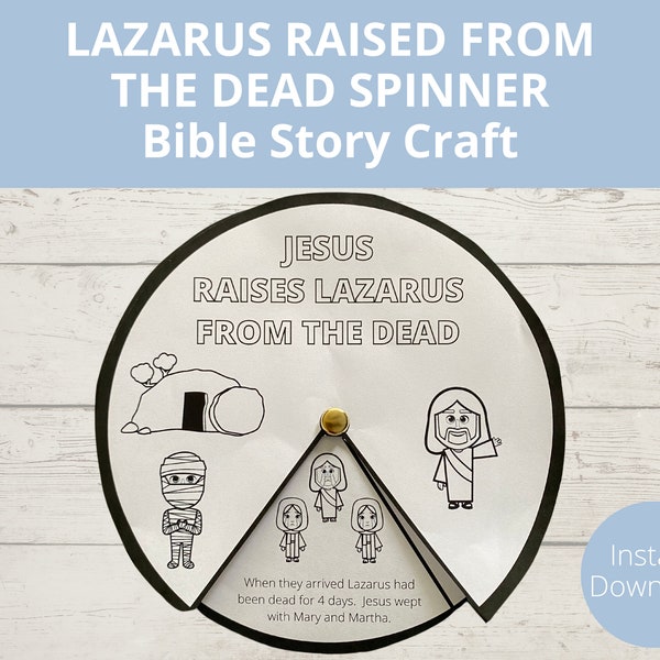 Raising of Lazarus Sunday school Craft, Bible Story Activities, Jesus signs, Jesus miracles, Printable Bible craft, Kids Spinner, A4 Size