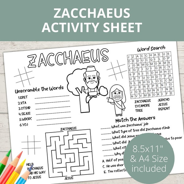 Zacchaeus Craft, Church Kids Activity, Jesus and Zacchaeus, Activity Pages, Sunday School Activities, Zacchaeus Puzzle, Bible Placemat