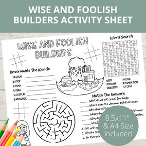 Wise and Foolish Builders Craft, Sunday School Activities, Build Your House on a Rock, Bible Placemat, Bible activity, Church Kids Activity