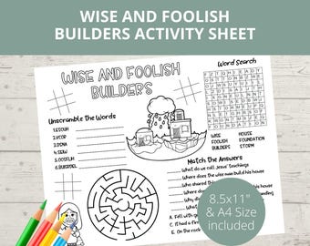 Wise and Foolish Builders Craft, Sunday School Activities, Build Your House on a Rock, Bible Placemat, Bible activity, Church Kids Activity