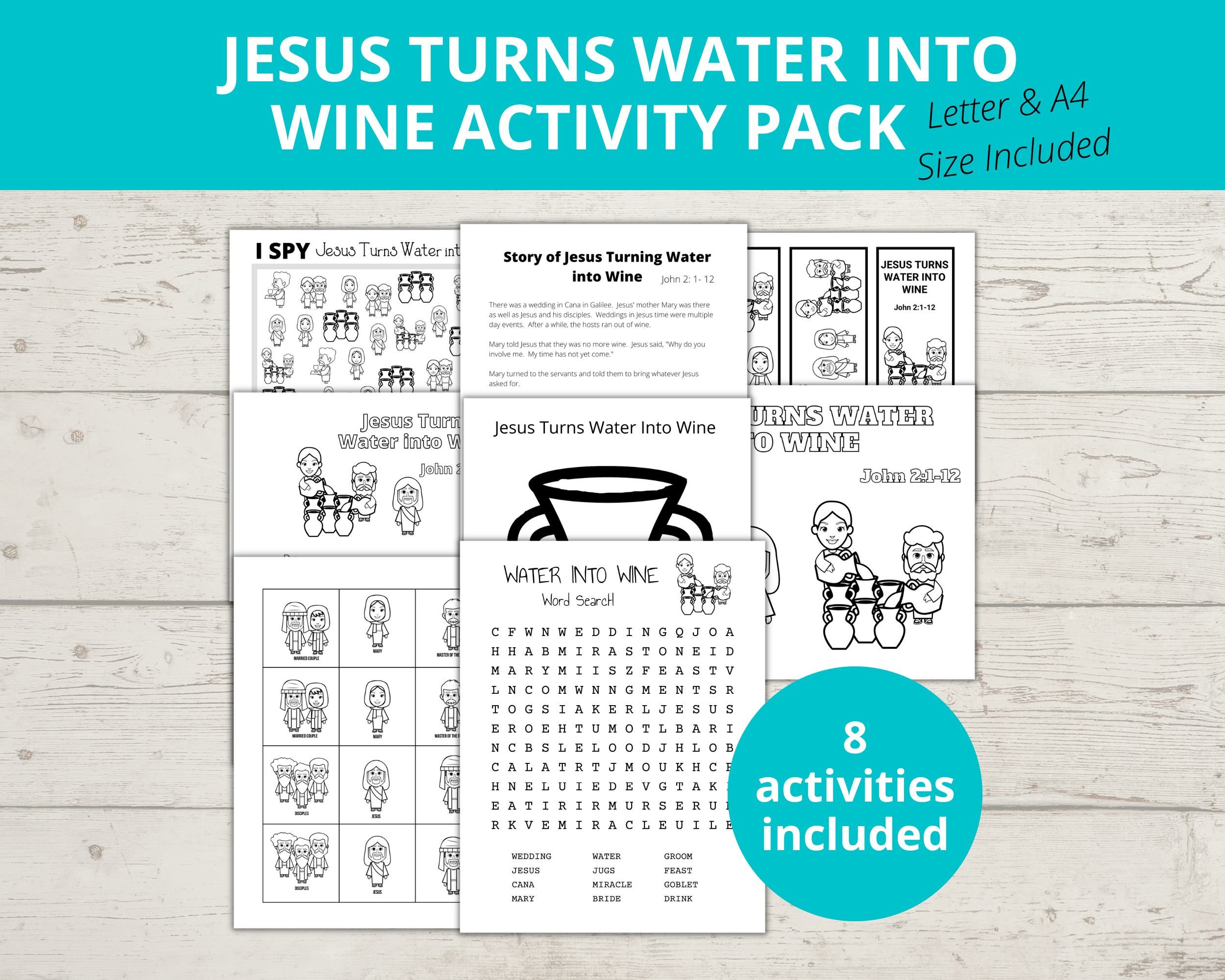 Jesus Turns Water Into Wine Bible Story Activities, Sunday School Craft