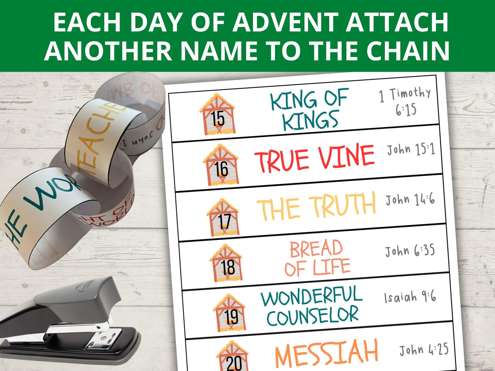 Names of Jesus Paper Chains, Christmas Advent, Names of Jesus Advent ...