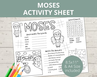 Moses Coloring, Bible activity, Bible Placemat, Moses Craft, Baby Moses, Church Kids Activity, Sunday School Activities, Bible Word Search
