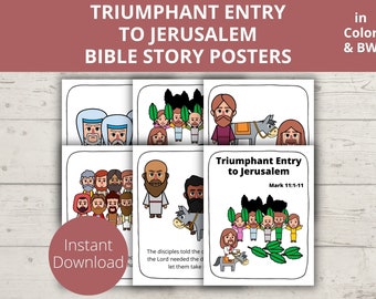 Palm Sunday, Jesus' Triumphant Entry to Jerusalem, Bible Story Poster, Bible Coloring Pages for Kid, Bible Stories, Church Bulletin Board