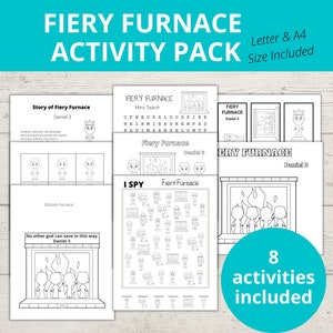 Fiery Furnace Bible Story Activities, Sunday school Crafts, Activity Pack, Shadrach Meshach Abednego, ISpy, Word Search, Bookmarks, VBS