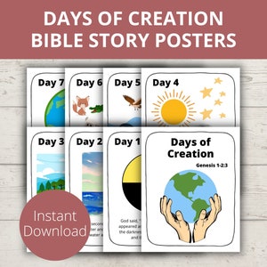 Tage der Schöpfung druckbare, Gott geschaffen, Bibelgeschichte Poster, Bibel Malseiten für Kinder, druckbare Bibelgeschichten, Kirche Bulletin Board